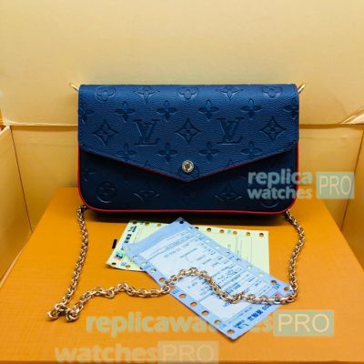 Strong Knockoff L---V Felicie Blue Leather Women's Chain Shoulder Bag